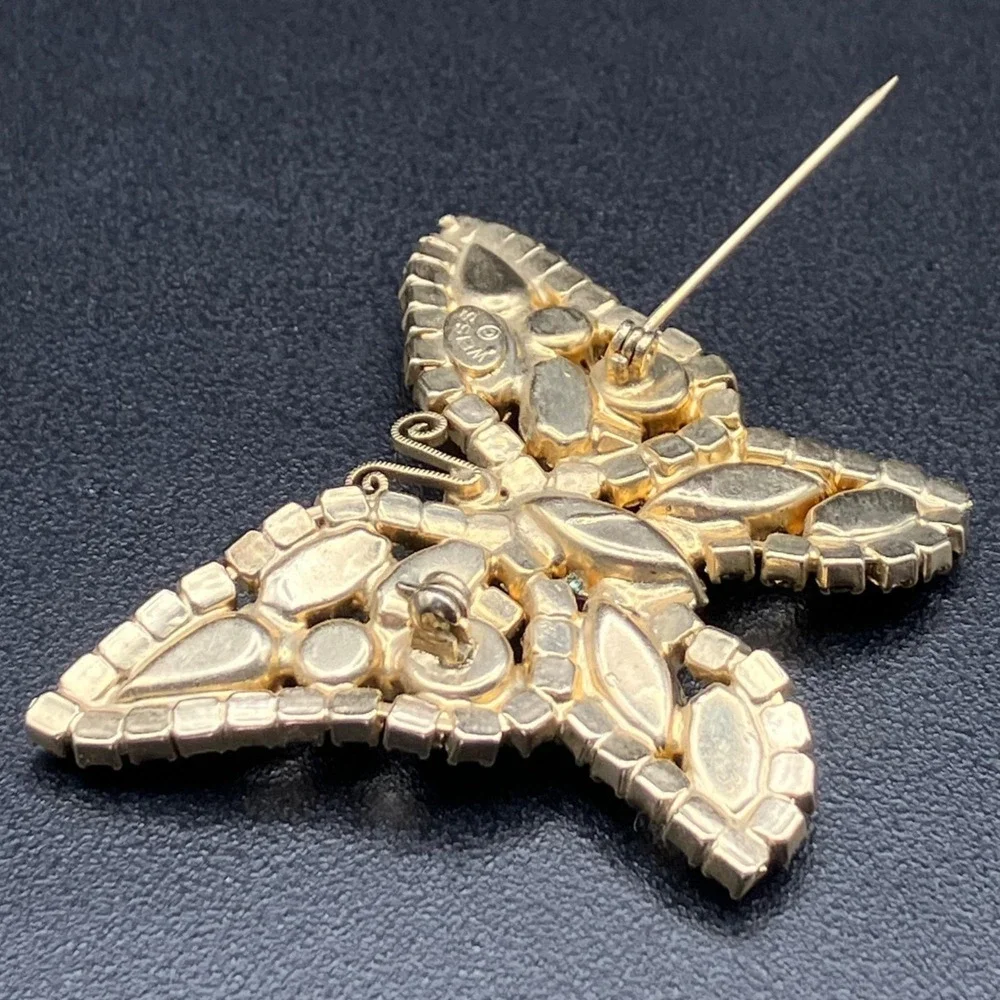 Weiss Butterfly Brooch Multicolor Givré Iris Glass Rhinestone Signed 1950s
